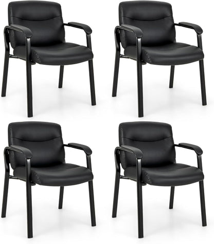 Tangkula Waiting Room Chairs, Upholstered PU Leather Conference Room Chairs with Padded Armrests, Black - CB10598DK-2