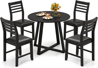 Tangkula Round Dining Table Set , Dinette Set with Table and Padded PU Chairs - KC57274BK+KC57108BK