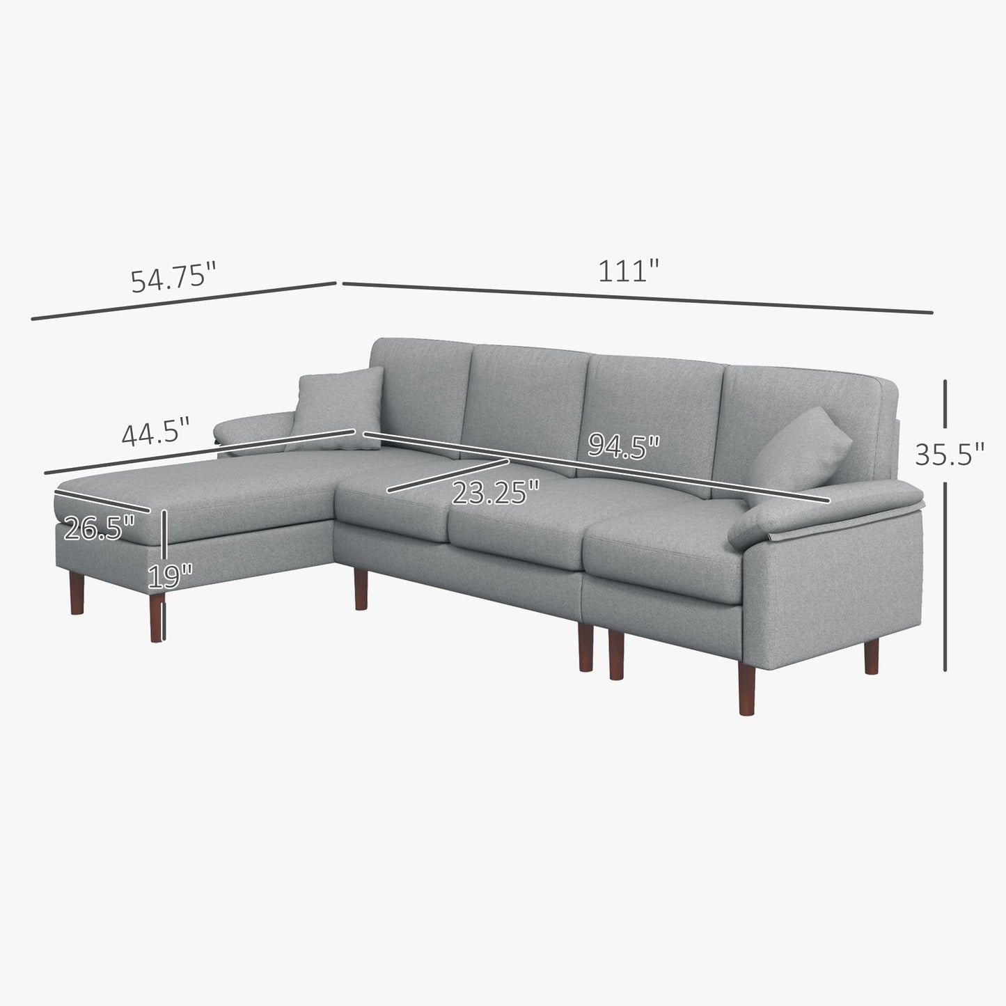 HomCom Reversible L-Shaped Sleeper Sectional Sofa, Gray - B0CVX1N2B8