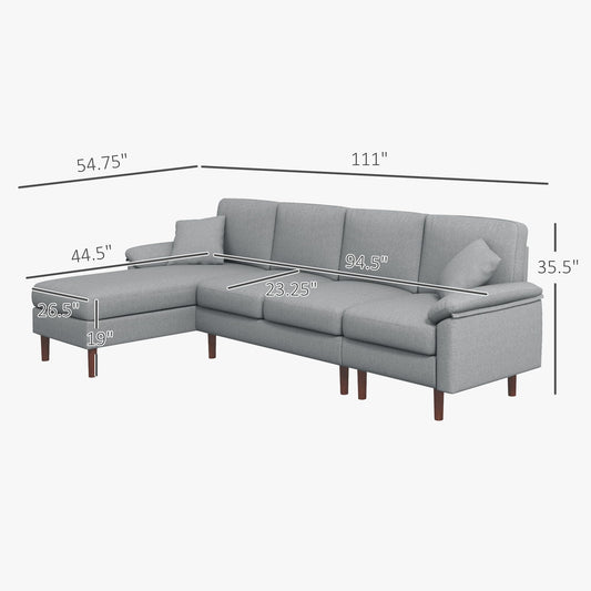 HomCom Reversible L-Shaped Sleeper Sectional Sofa, Gray - B0CVX1N2B8