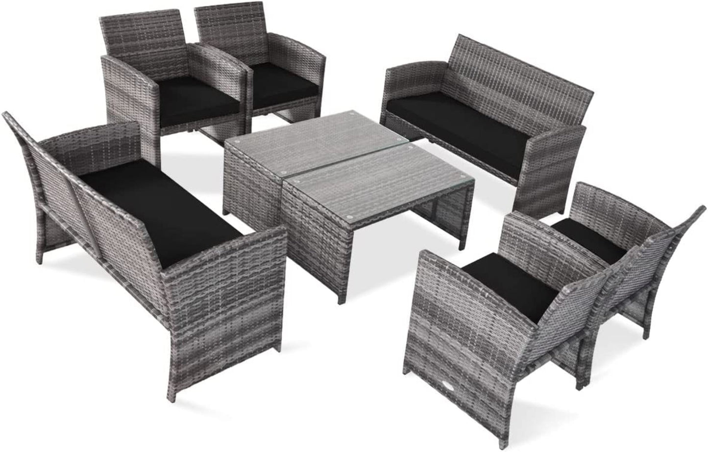 Tangkula 4/8 PCS Wicker Patio Conversation Set, Outdoor Rattan Sofas with Table Set - HW63238WH