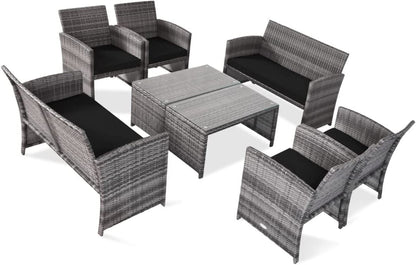 Tangkula 4/8 PCS Wicker Patio Conversation Set, Outdoor Rattan Sofas with Table Set - HW63238WH