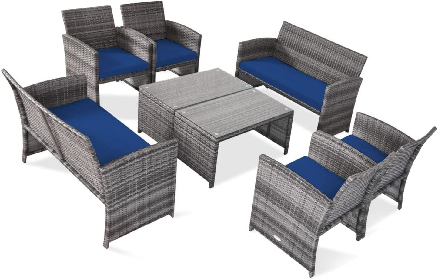 Tangkula 4/8 PCS Wicker Patio Conversation Set, Outdoor Rattan Sofas with Table Set - HW63238WH