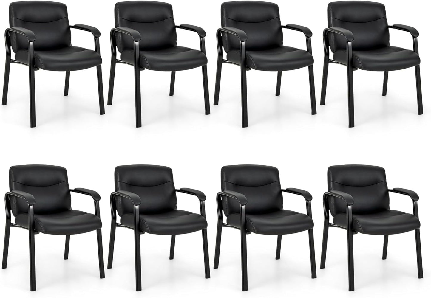 Tangkula Waiting Room Chairs, Upholstered PU Leather Conference Room Chairs with Padded Armrests, Black - CB10598DK-2
