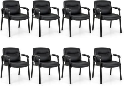 Tangkula Waiting Room Chairs, Upholstered PU Leather Conference Room Chairs with Padded Armrests, Black - CB10598DK-2