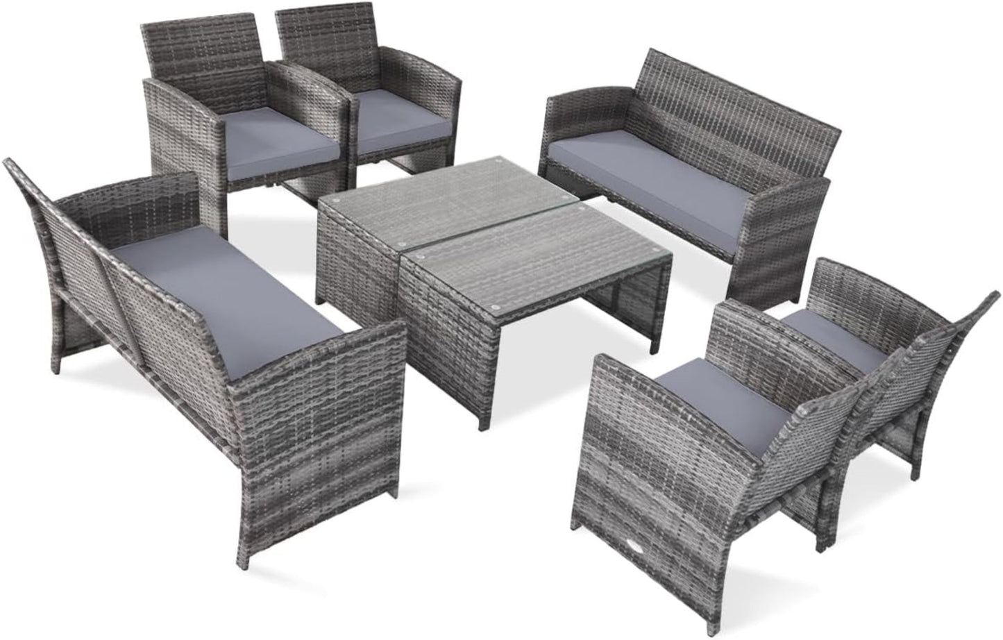 Tangkula 4/8 PCS Wicker Patio Conversation Set, Outdoor Rattan Sofas with Table Set - HW63238WH