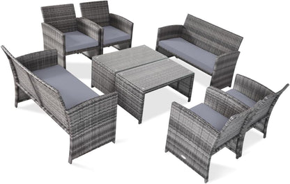 Tangkula 4/8 PCS Wicker Patio Conversation Set, Outdoor Rattan Sofas with Table Set - HW63238WH