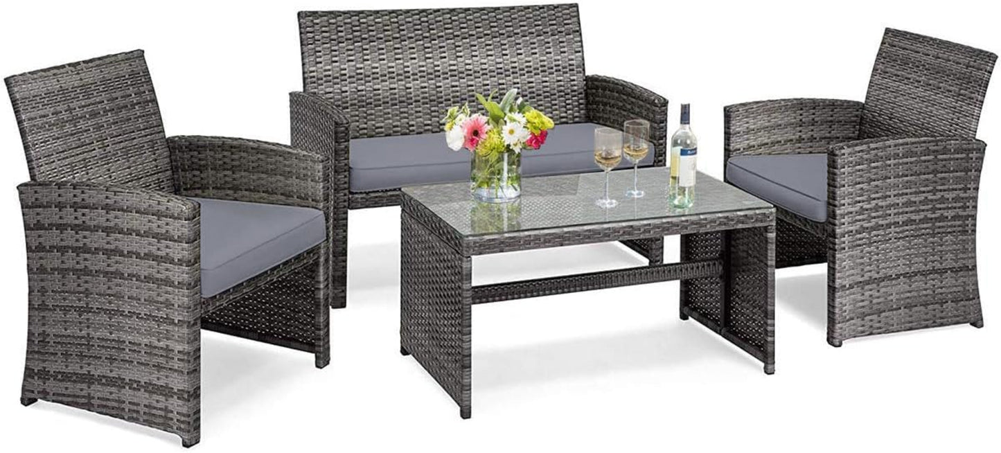 Tangkula 4/8 PCS Wicker Patio Conversation Set, Outdoor Rattan Sofas with Table Set - HW63238WH