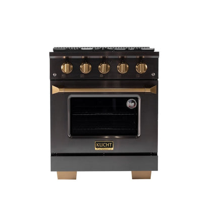Kucht Gemstone 30" Dual Fuel Propane Gas Range in Titanium Stainless Steel with Gold Accents - KED304/LP