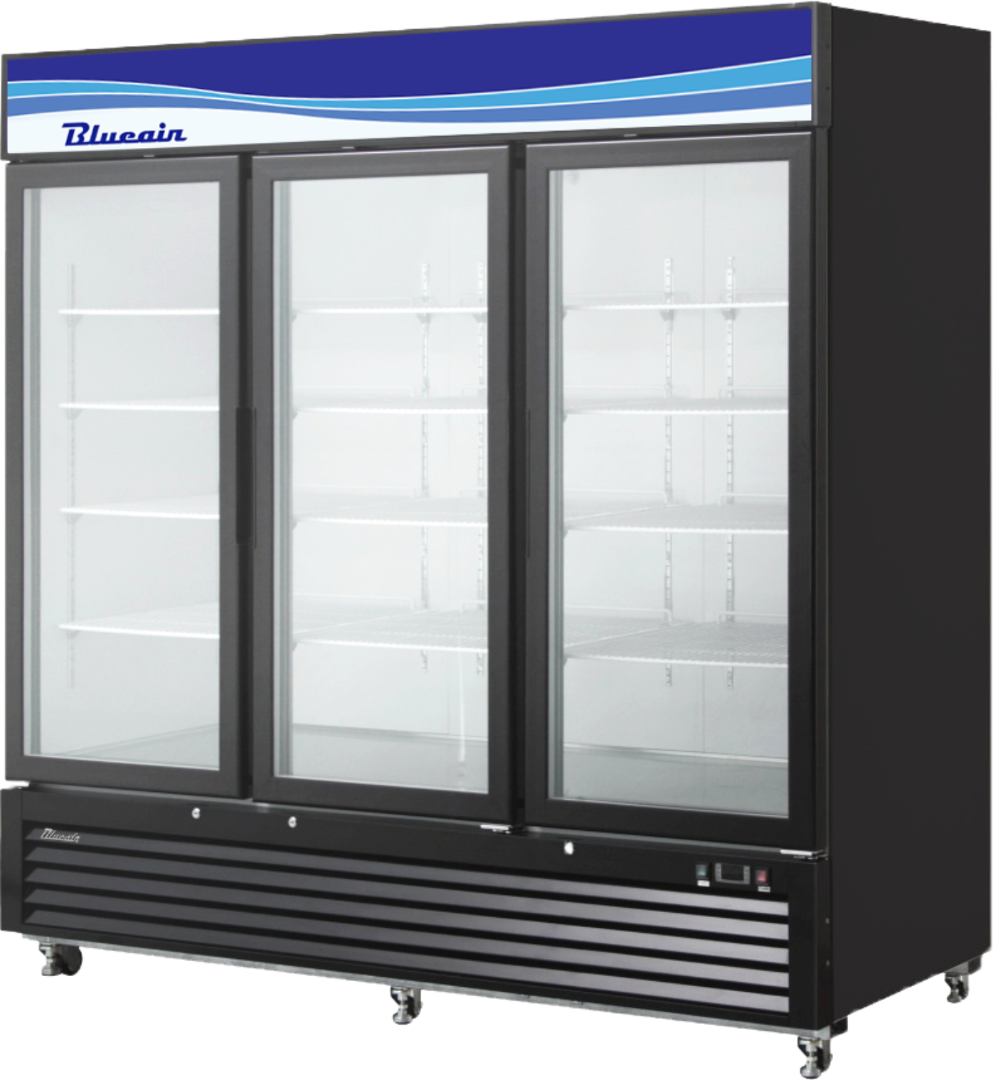 Blue Air BKGM72B-HC | 82" Wide 3 Swing Door Black Merchandiser Refrigerator - BKGM72B-HC