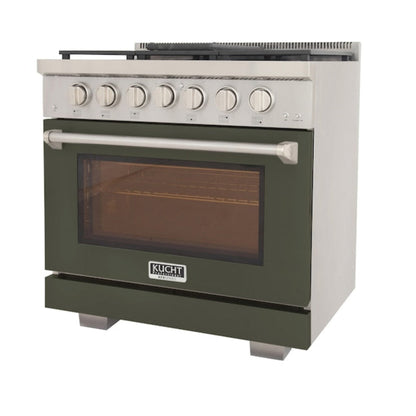 Kucht Professional 36" 5.2 cu. ft. Propane Gas Range in Olive Green with True Simmer Burners, KFX3600X/LP-G - KFX3600X/LP-G