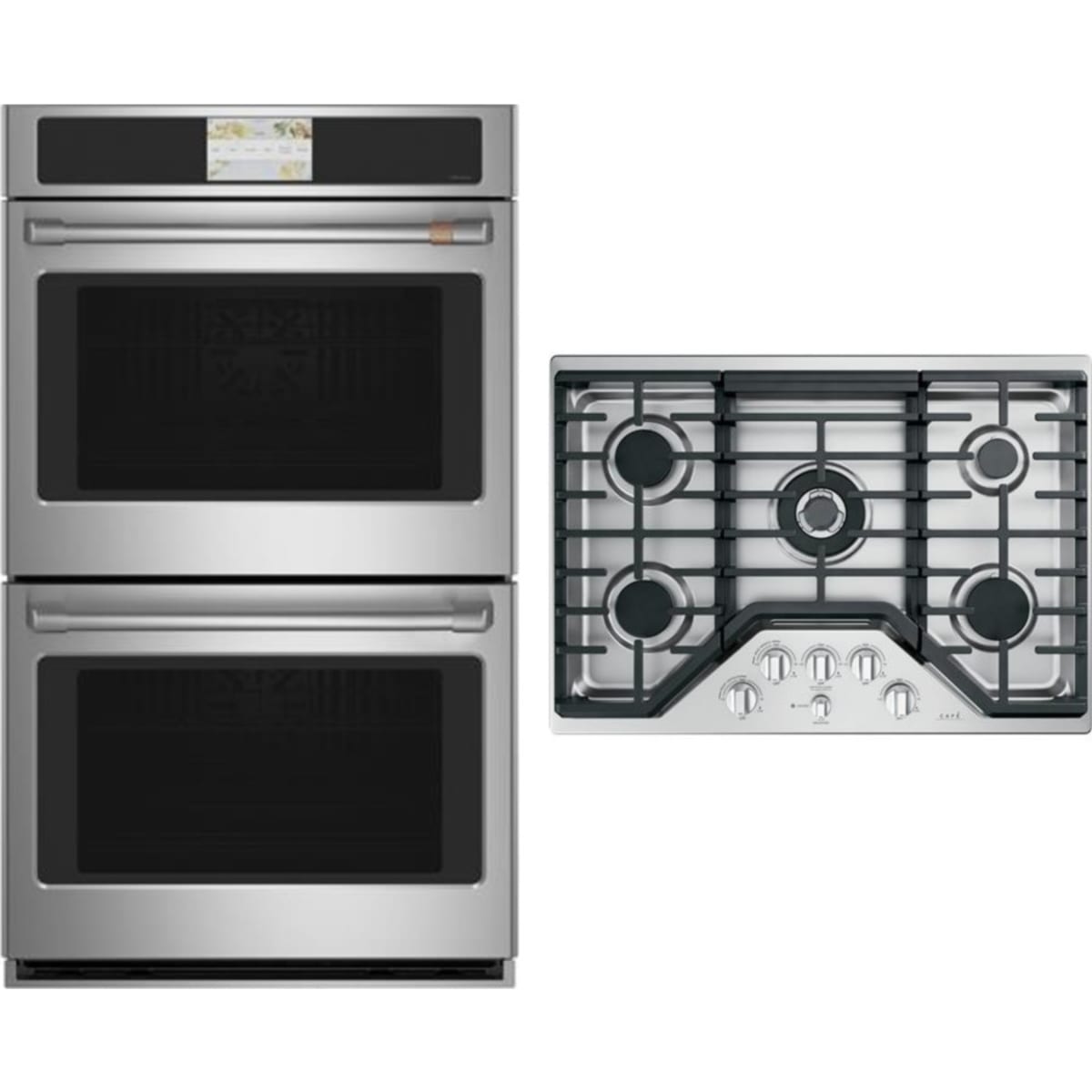 Cafe 2-Piece Package CGP95302MS1 30 Inch Gas Cooktop and CTD70DP2NS1 30 Inch Double Convection Smart Electric Wall Oven