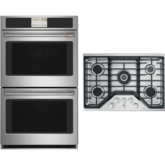 Cafe 2-Piece Package CGP95302MS1 30 Inch Gas Cooktop and CTD70DP2NS1 30 Inch Double Convection Smart Electric Wall Oven