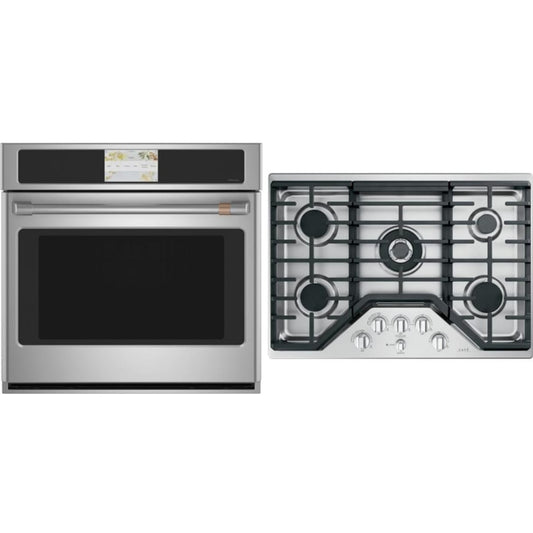 Cafe 2-Piece Package CGP95302MS1 30 Inch Gas Cooktop and CTS70DP2NS1 30 Inch Single Convection Smart Electric Wall Oven