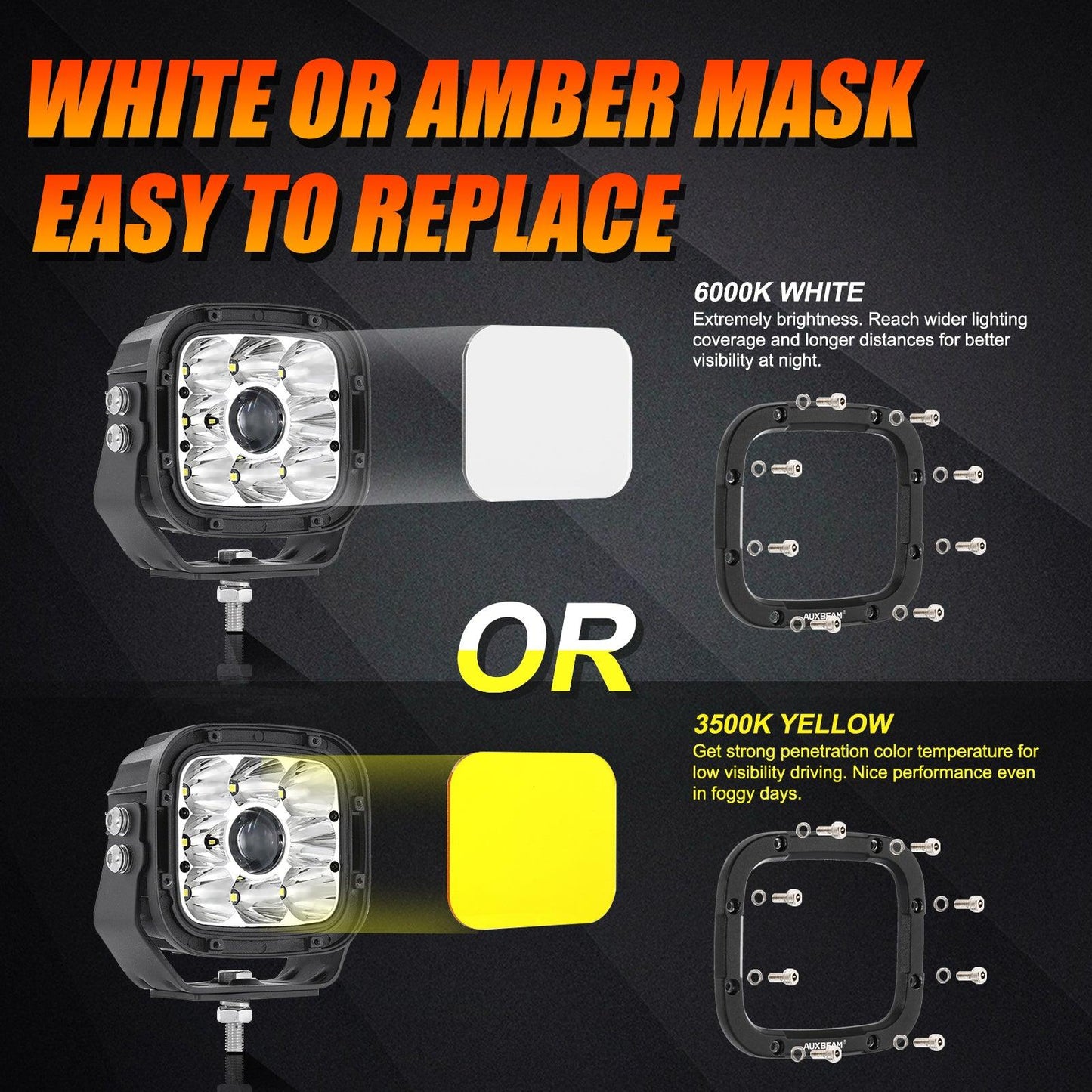 Auxbeam 6Pcs 5 Inch 110W White/Amber LED Pods Lights with Power Harness - GP00011283