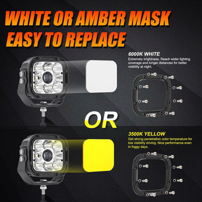 Auxbeam 6Pcs 5 Inch 110W White/Amber LED Pods Lights with Power Harness - GP00011283