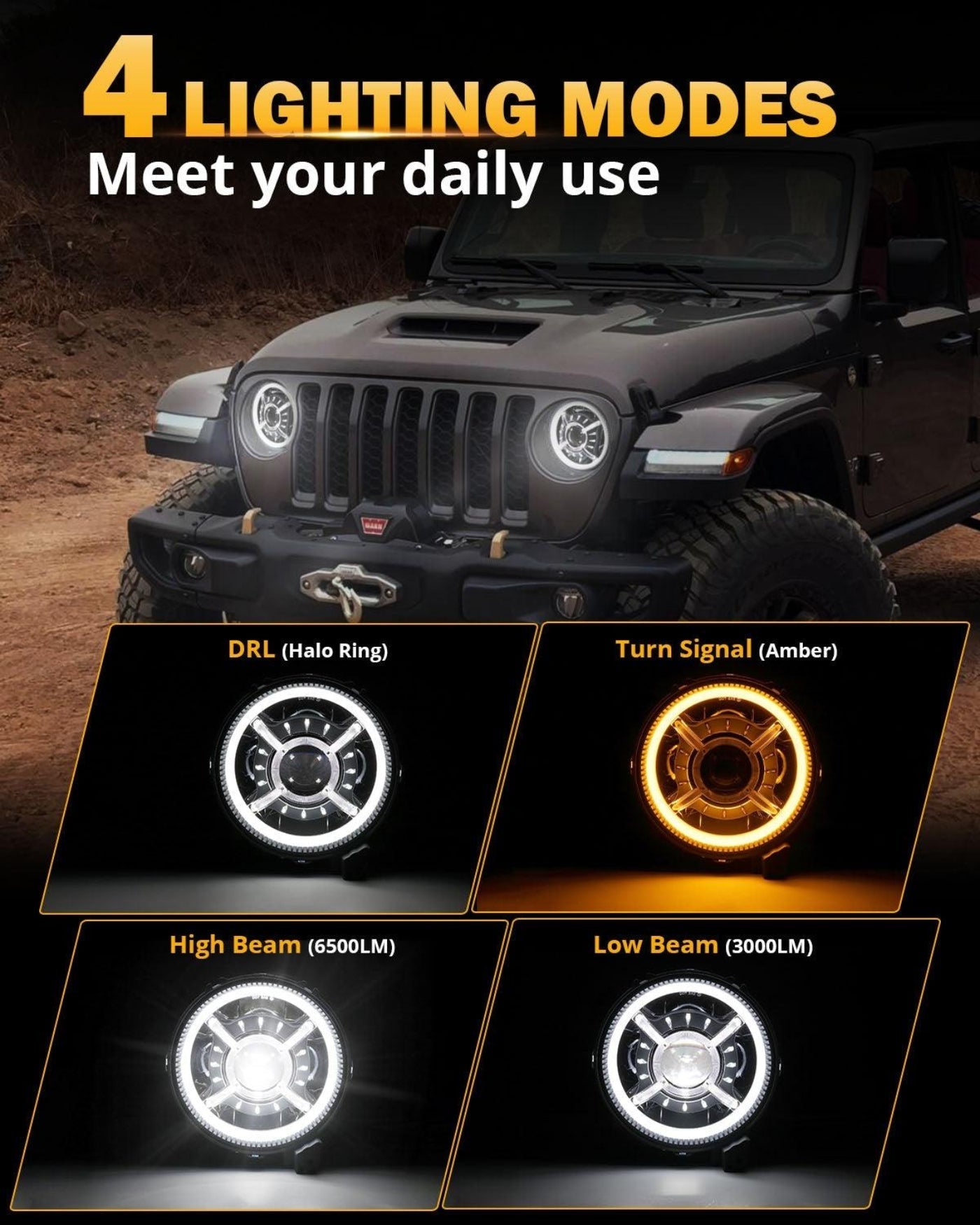 Auxbeam 9 Inch 100W Dot Approved LED Headlights with Halo DRL&Turn Signal High/Low Beam for 2018-2023 Jeep Wrangler JL Sport Sahara Rubicon MOAB Gladiator JT - QP010102