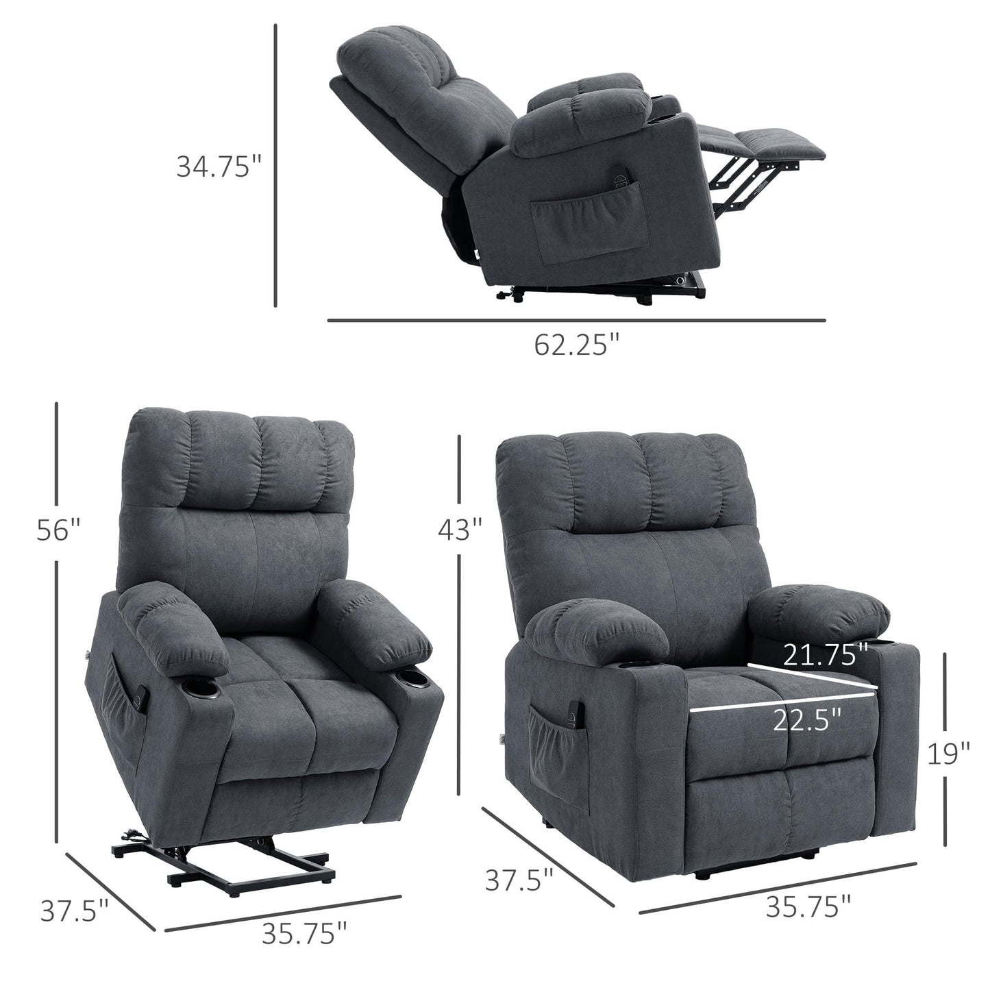 HomCom Electric Power Lift Chair Recliners for Elderly, Oversized Living Room Recliner Chair - B0CL3RYV4P-1