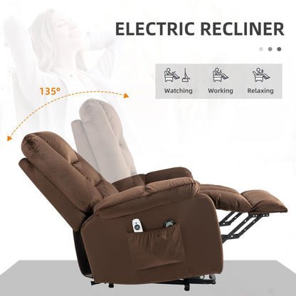 HomCom Lift Recliner Chair, Ergonomic Massage Chair with 4 Positions and Heating, Fabric Overstuffed Living Room Chairs with Side Pockets, Dark Brown - B0CTY2JHYZ-1