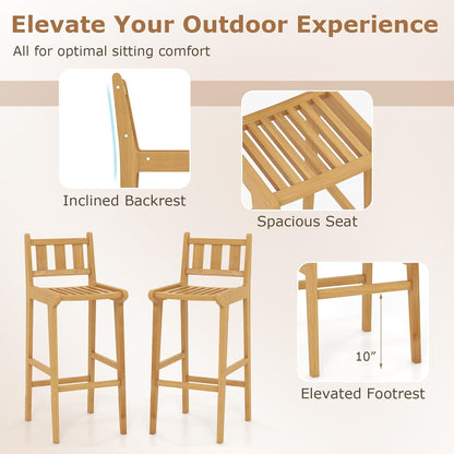 Tangkula Teak Wood Bar Stool, 30” Bar Chair with Footrest & Backrest - 4*JV11896