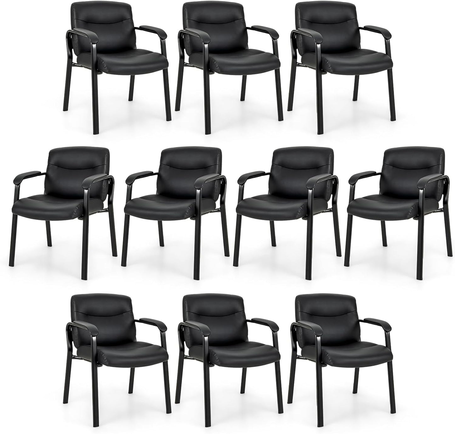 Tangkula Waiting Room Chairs, Upholstered PU Leather Conference Room Chairs with Padded Armrests, Black - CB10598DK-2
