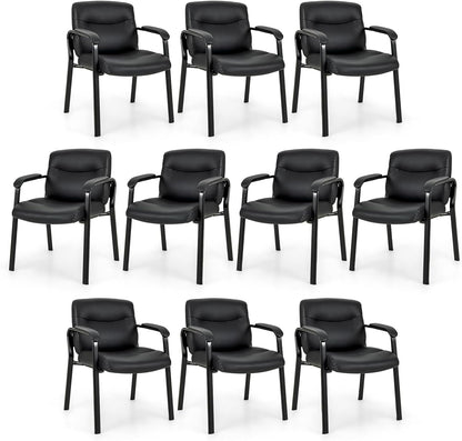 Tangkula Waiting Room Chairs, Upholstered PU Leather Conference Room Chairs with Padded Armrests, Black - CB10598DK-2