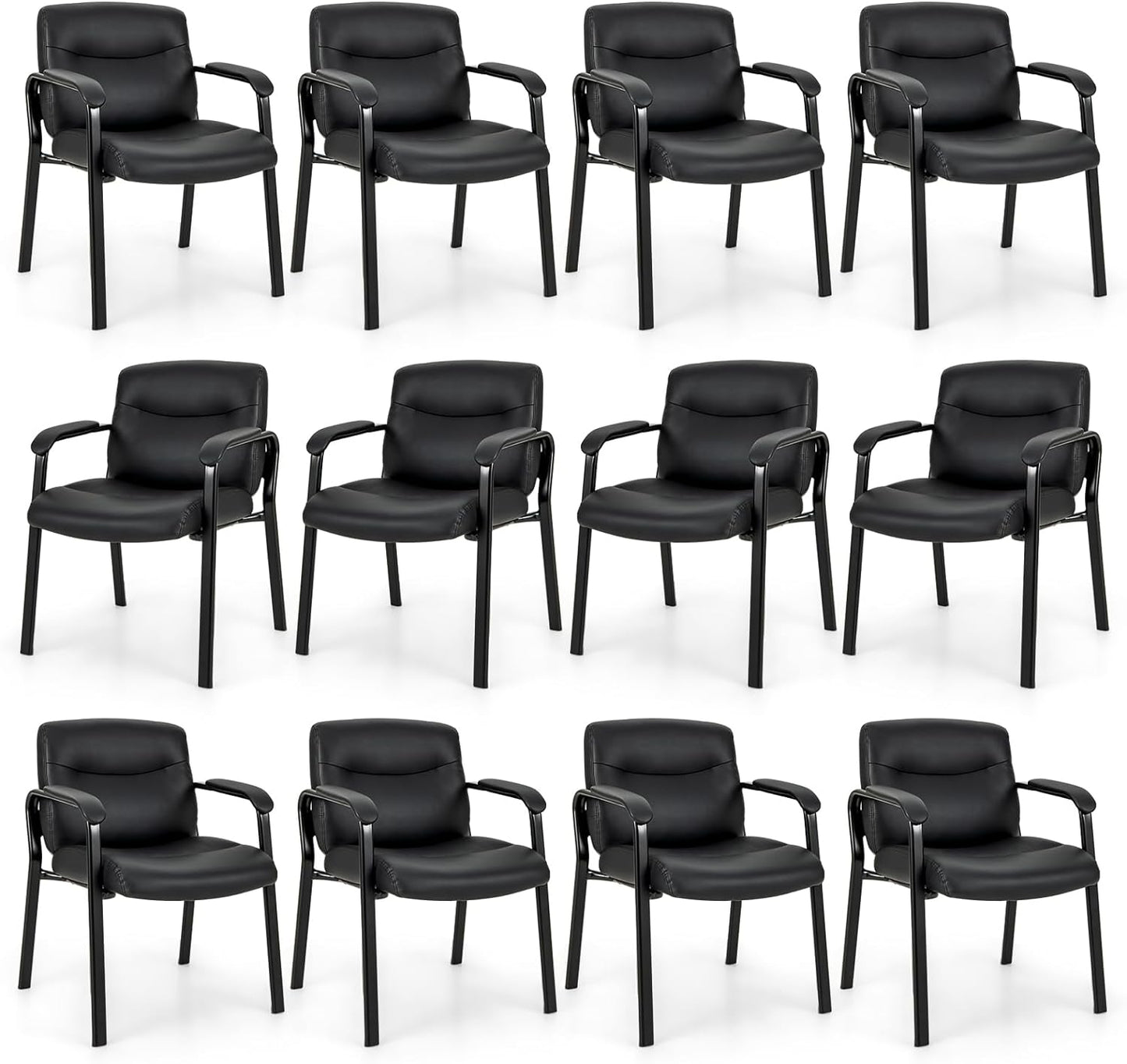 Tangkula Waiting Room Chairs, Upholstered PU Leather Conference Room Chairs with Padded Armrests, Black - CB10598DK-2