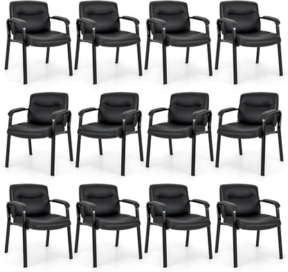 Tangkula Waiting Room Chairs, Upholstered PU Leather Conference Room Chairs with Padded Armrests, Black - CB10598DK-2