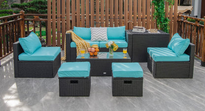 Tangkula 8-Piece Patio Furniture Set with Cover, 2 Ottomans, 2 Armless Sofas & Corner Sofas - HW68605WH+