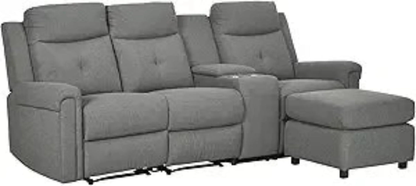 HomCom L-Shaped Sofa, Manual Reclining Sectional with Chaise Ottoman, Storage Console - B08VQ9L5S7