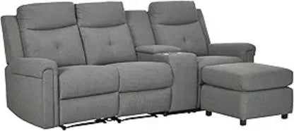 HomCom L-Shaped Sofa, Manual Reclining Sectional with Chaise Ottoman, Storage Console - B08VQ9L5S7