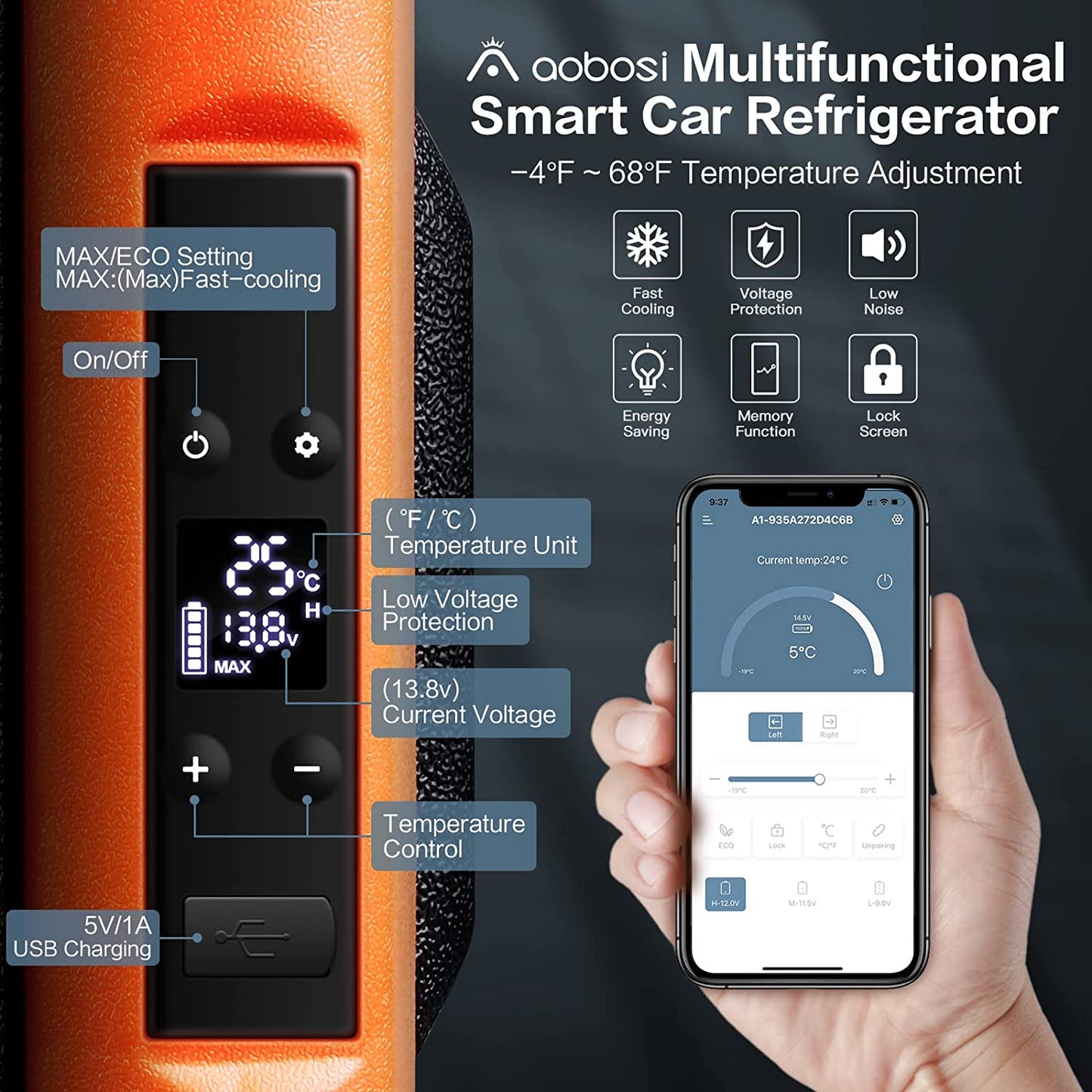 AOBOSI 12 Volt Car Refrigerator Single Zone 42Qt/40L - ‎CL40