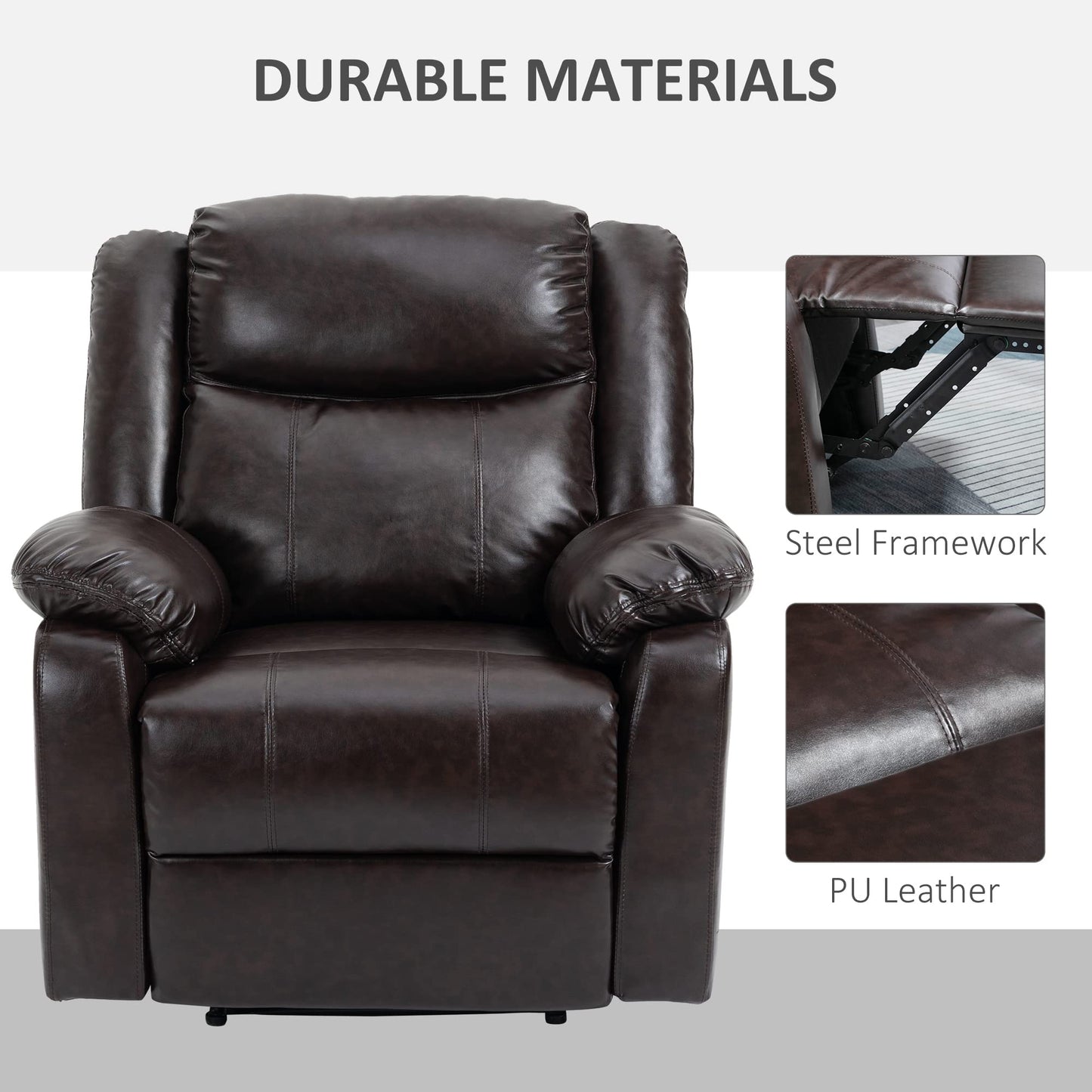 HomCom PU Leather Manual Recliner with Thick Padded Upholstered Cushion and Retractable - B096NGF927