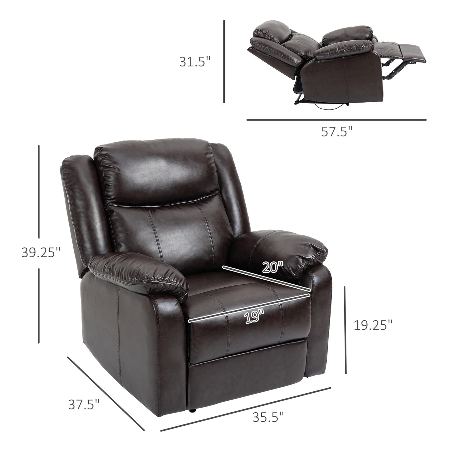 HomCom PU Leather Manual Recliner with Thick Padded Upholstered Cushion and Retractable - B096NGF927