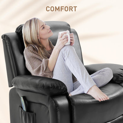 HomCom PU Leather Massage Recliner Chair, Swivel Rocker Sofa with Remote Control, Footrest, - B0BG7VCSHM