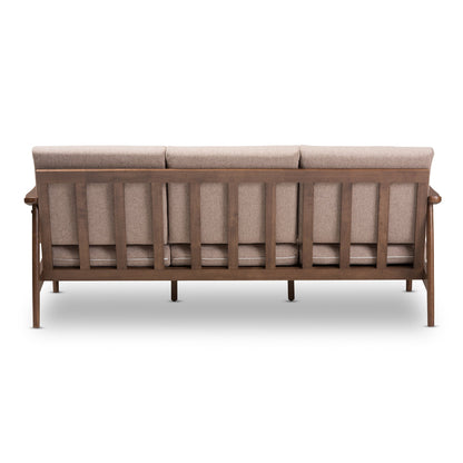 Modway Furniture Venza Stylish Mid-Century Modern 3-Seater Sofa in Light Brown Fabric & Walnut Wood Frame