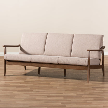 Modway Furniture Venza Stylish Mid-Century Modern 3-Seater Sofa in Light Brown Fabric & Walnut Wood Frame