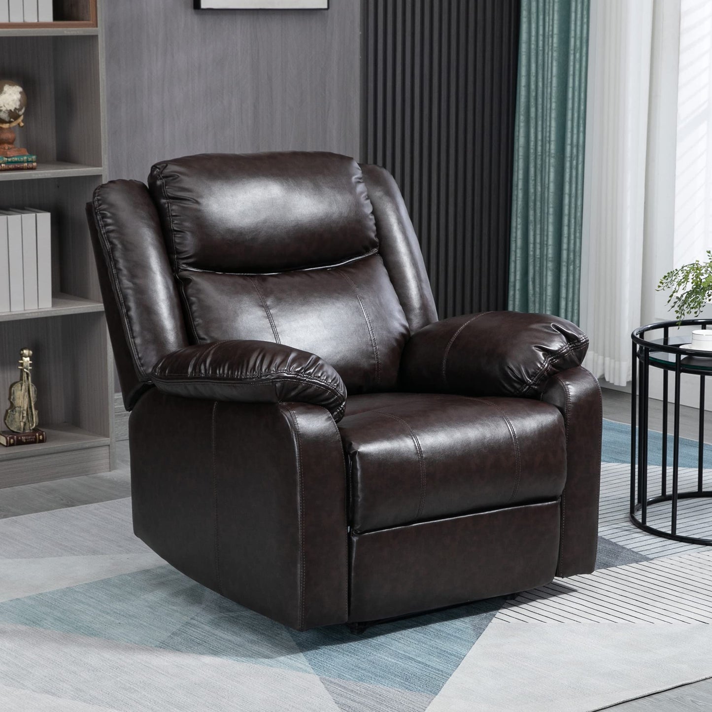 HomCom PU Leather Manual Recliner with Thick Padded Upholstered Cushion and Retractable - B096NGF927