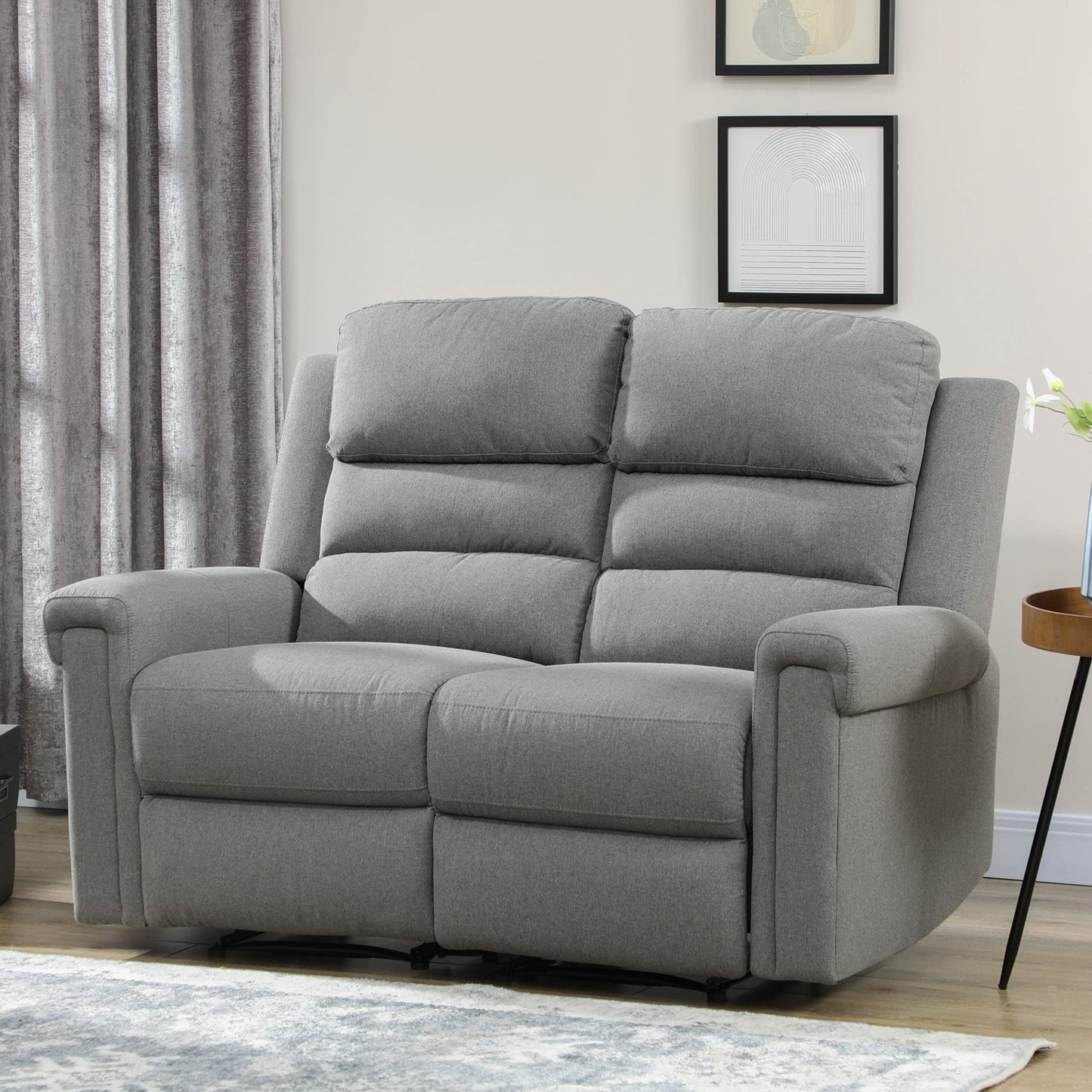HomCom 2 Seater Recliner Sofa with Manual Pull Tab, Fabric Reclining Sofa, RV Couch, Home - B08TT573TL-1