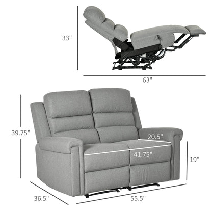 HomCom 2 Seater Recliner Sofa with Manual Pull Tab, Fabric Reclining Sofa, RV Couch, Home - B08TT573TL-1