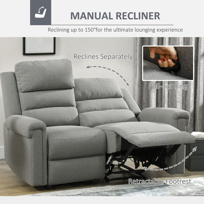 HomCom 2 Seater Recliner Sofa with Manual Pull Tab, Fabric Reclining Sofa, RV Couch, Home - B08TT573TL-1