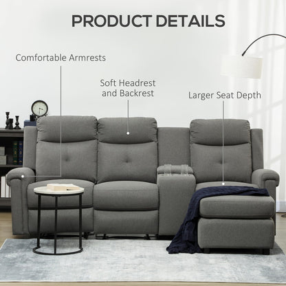 HomCom L-Shaped Sofa, Manual Reclining Sectional with Chaise Ottoman, Storage Console - B08VQ9L5S7