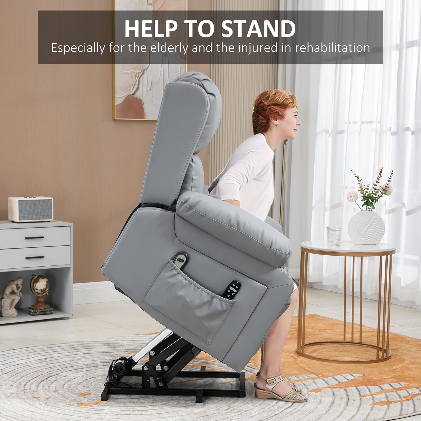 HomCom Electric Power Lift Recliner Chair, PU Leather Reclining Chair with Vibration Massage, - B0CNG99YFX