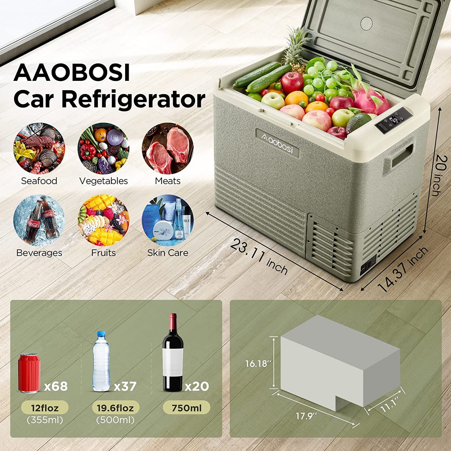 AOBOSI ‎12 Volt Car Fridge 53Qt/50L Green - CL50-GN-WIFI