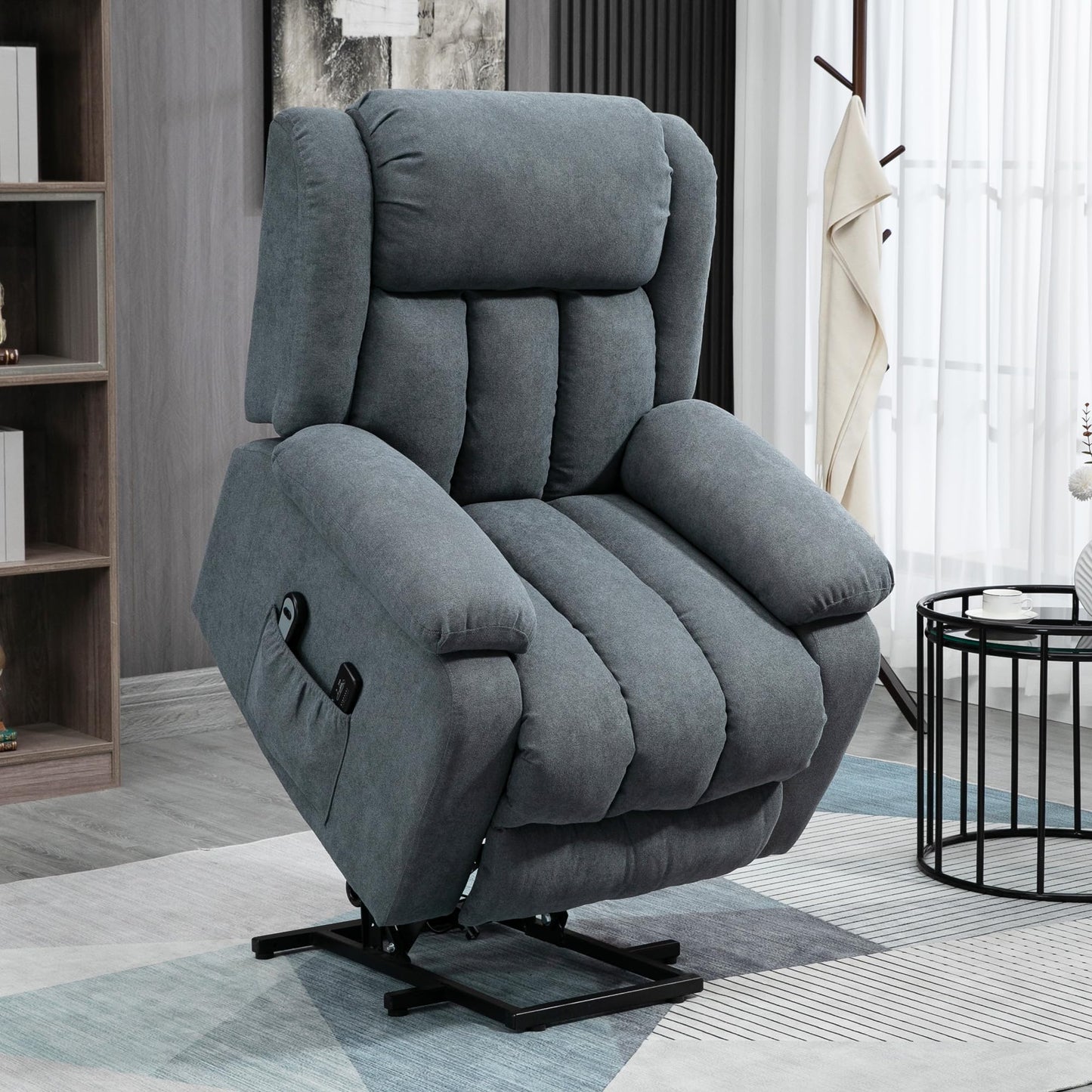 HomCom Power Lift Chair for Elderly Big and Tall with Massage, Linen Fabric Upholstered Recliner - B0B769TVRJ