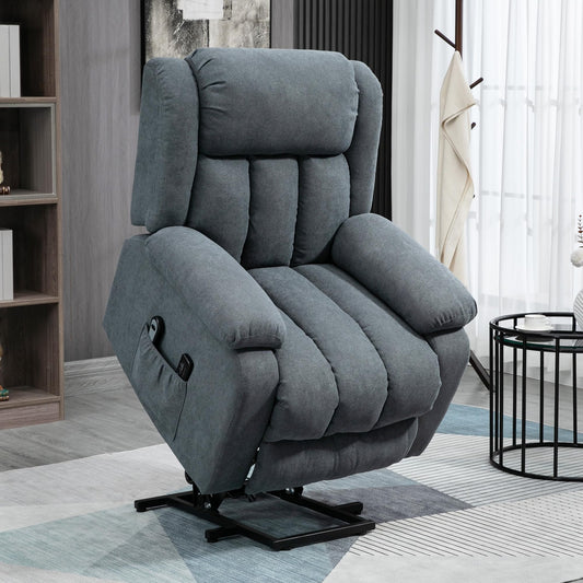 HomCom Power Lift Chair for Elderly Big and Tall with Massage, Linen Fabric Upholstered Recliner - B0B769TVRJ