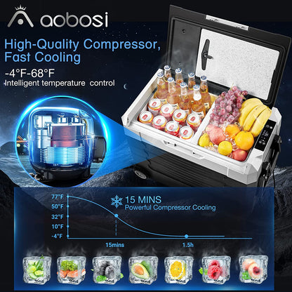 AOBOSI Portable Fridge on Wheels with Foldable Handles 59qt/55L - CE-EA55-BKW