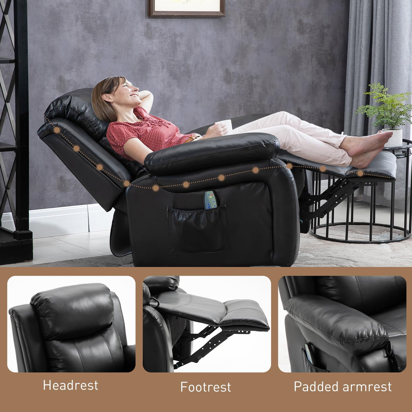 HomCom PU Leather Massage Recliner Chair, Swivel Rocker Sofa with Remote Control, Footrest, - B0BG7VCSHM