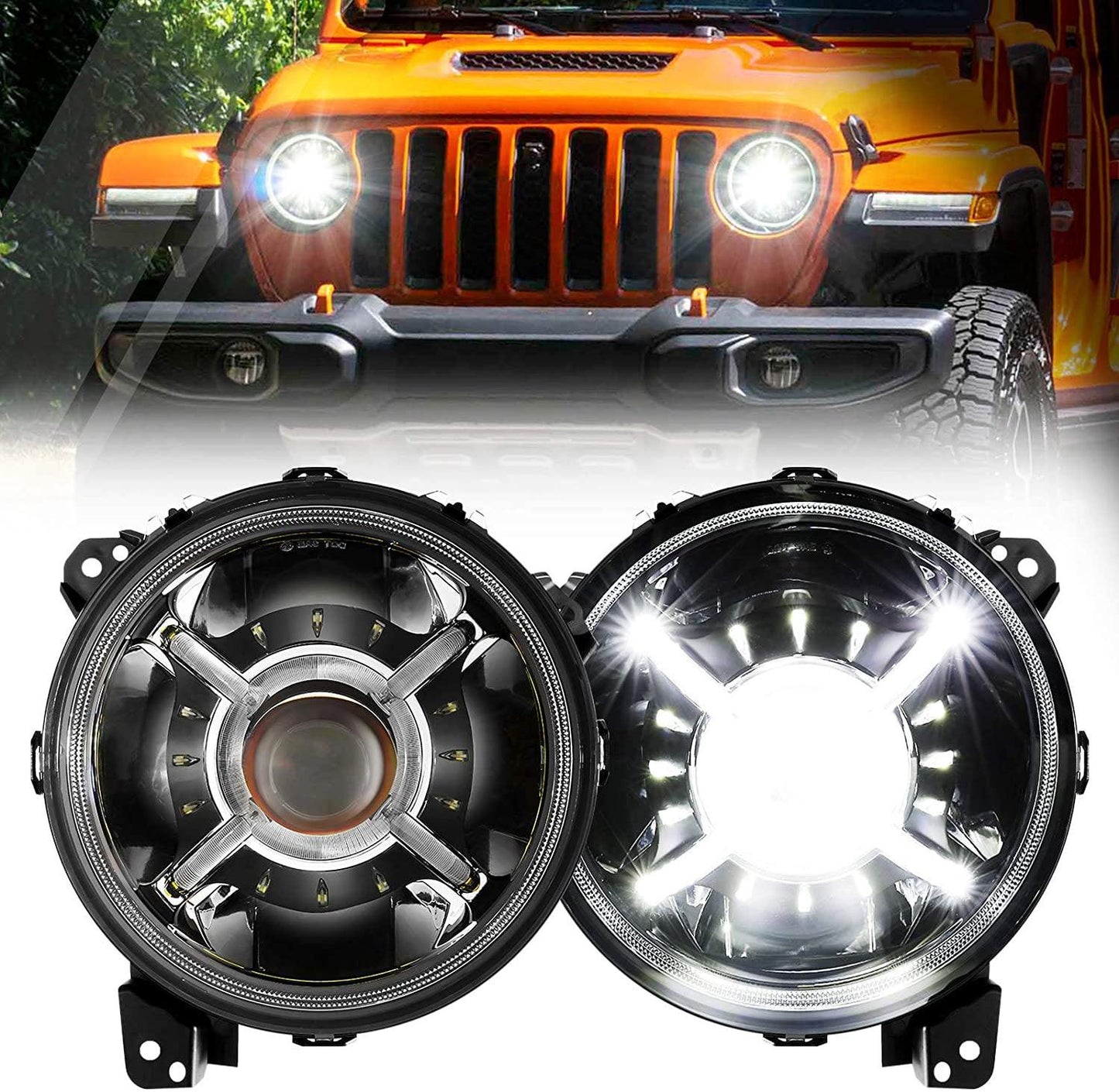 Auxbeam (2pcs/set) 9'' Round  100W LED light with Hi-Lo Beam & DRL for 2018-2022 Jeep Wrangler JL, 2019-2022 Gladiator JT - QP005944