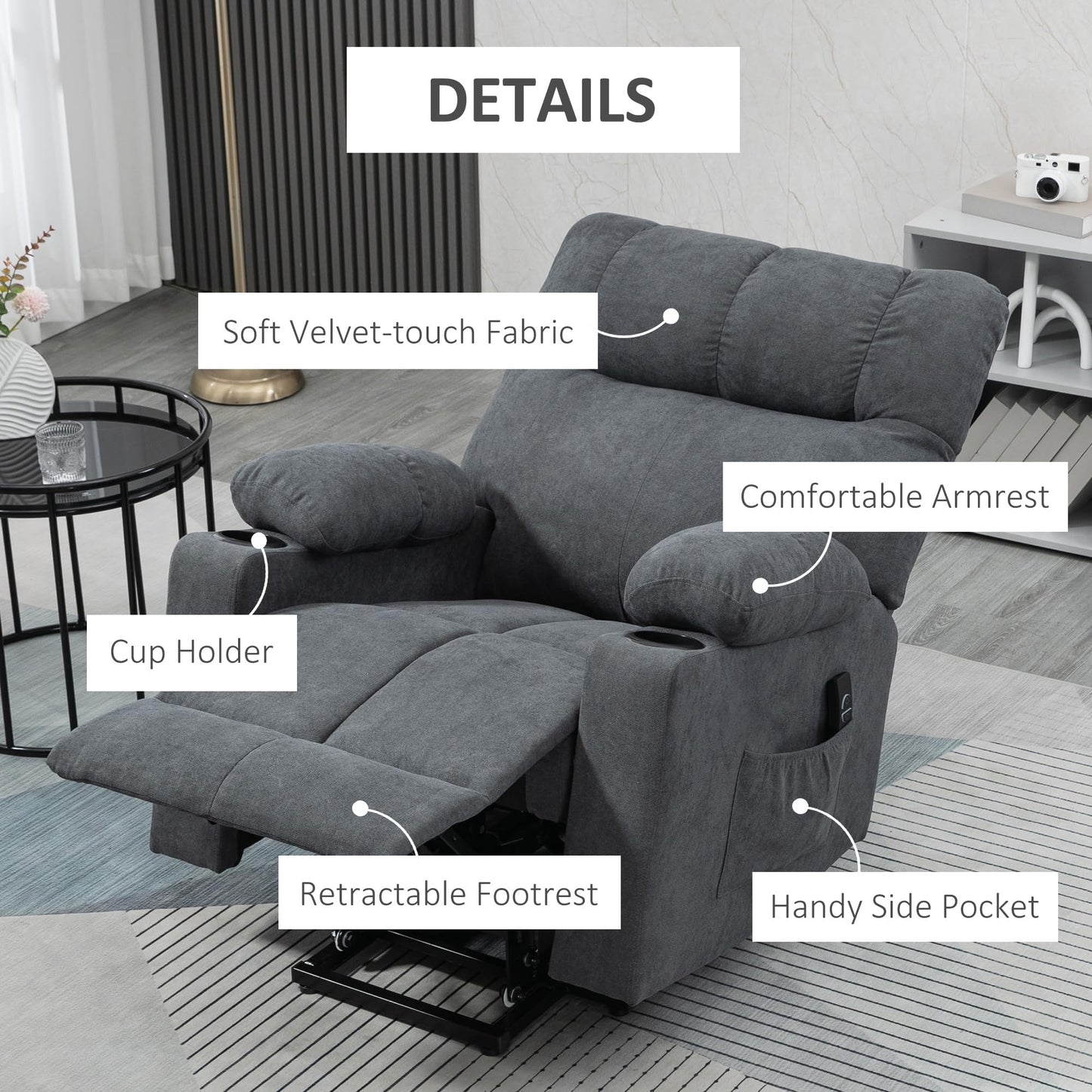 HomCom Electric Power Lift Chair Recliners for Elderly, Oversized Living Room Recliner Chair - B0CL3RYV4P-1